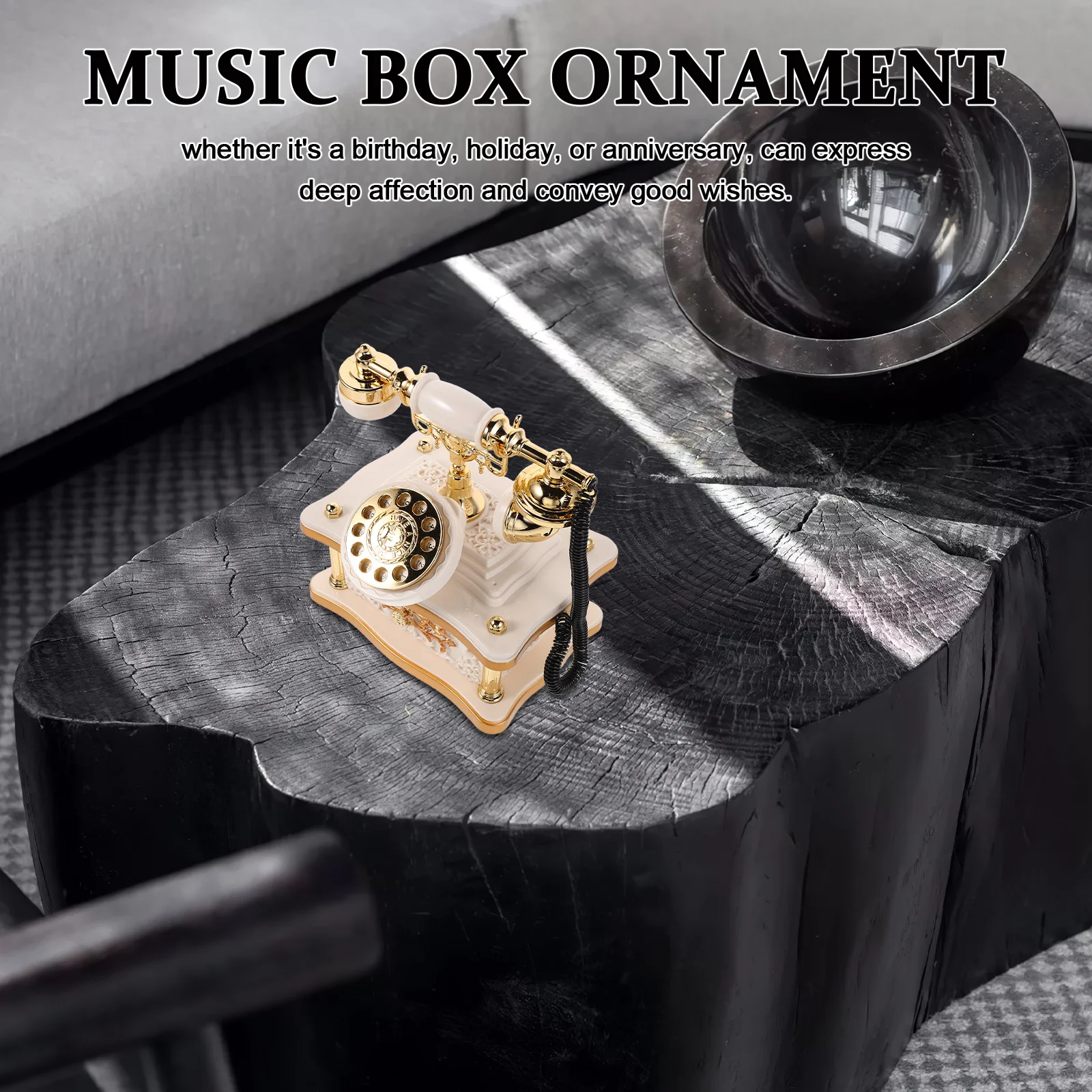 

Retro Dial Telephone Music Box Vintage Style Handmade ABS Ornament for Desk Cabinet Hall Decorative Home Accent Gift Idea