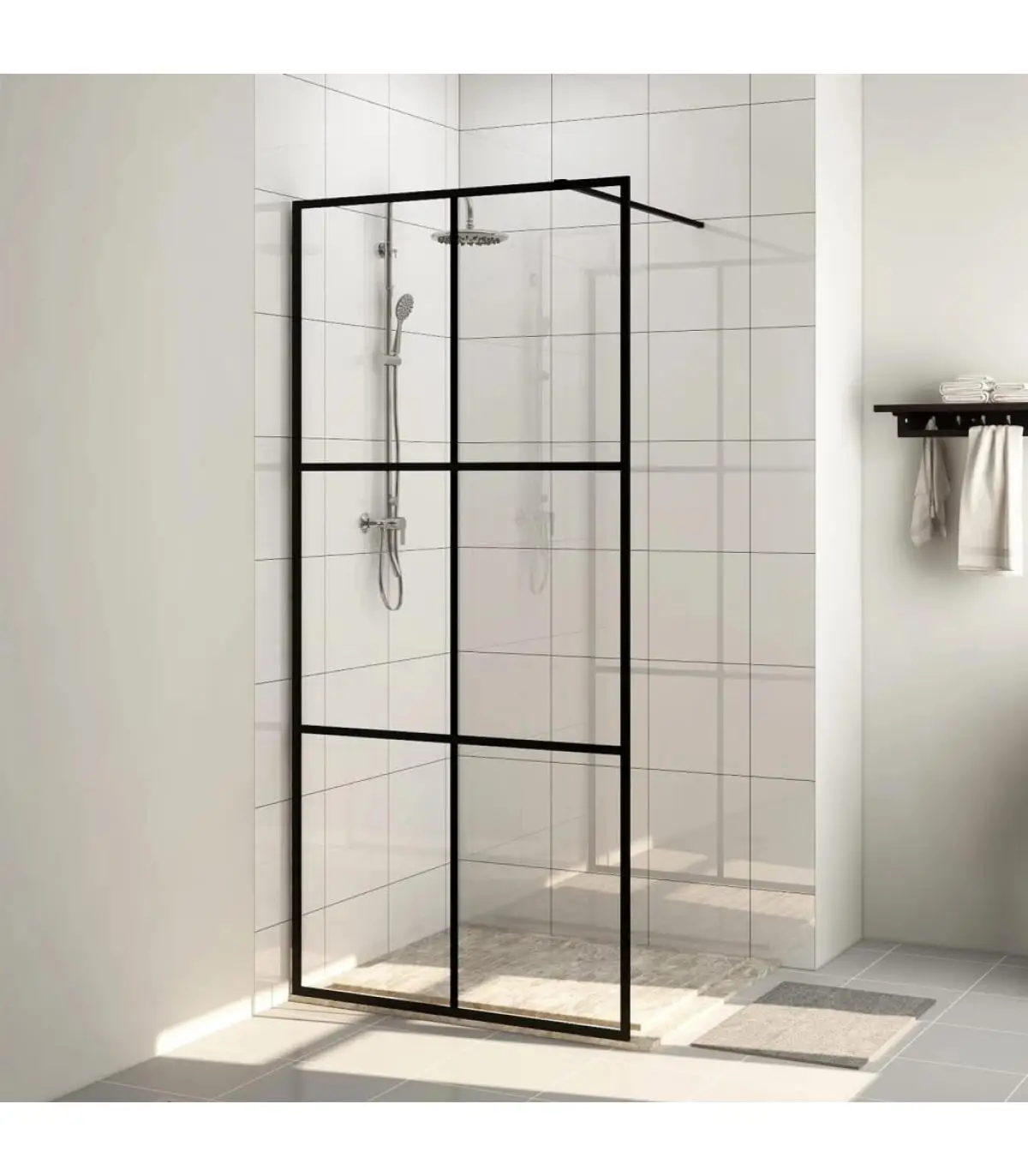 Shower walls and partitions shower accessible ESG glass transparent black 90x195 cm