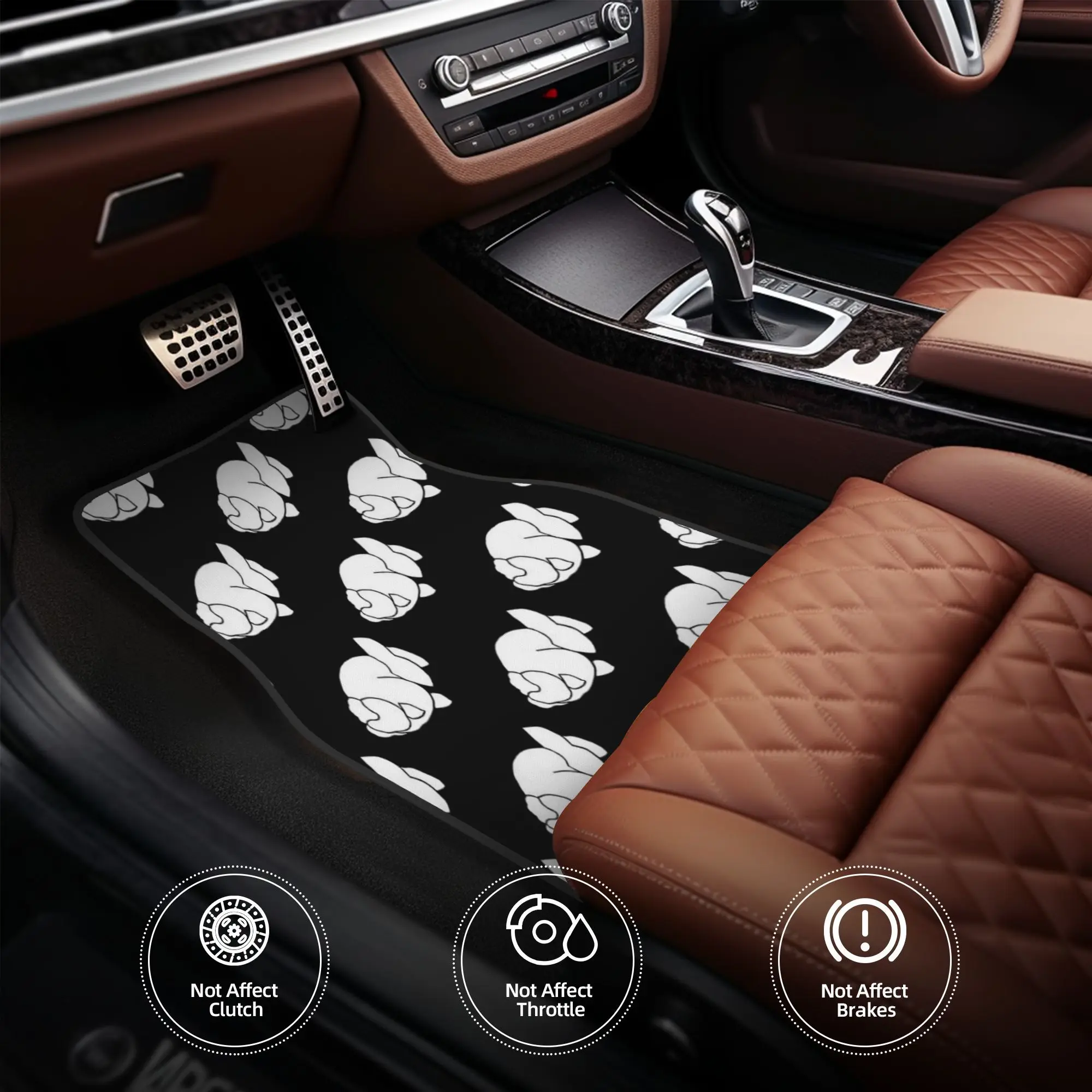 4pcs Ranchu Full White Goldfish Logo Car Floor Mats - Durable Polyester Fiber, Fit For Cars, Playful Design With Black & White F