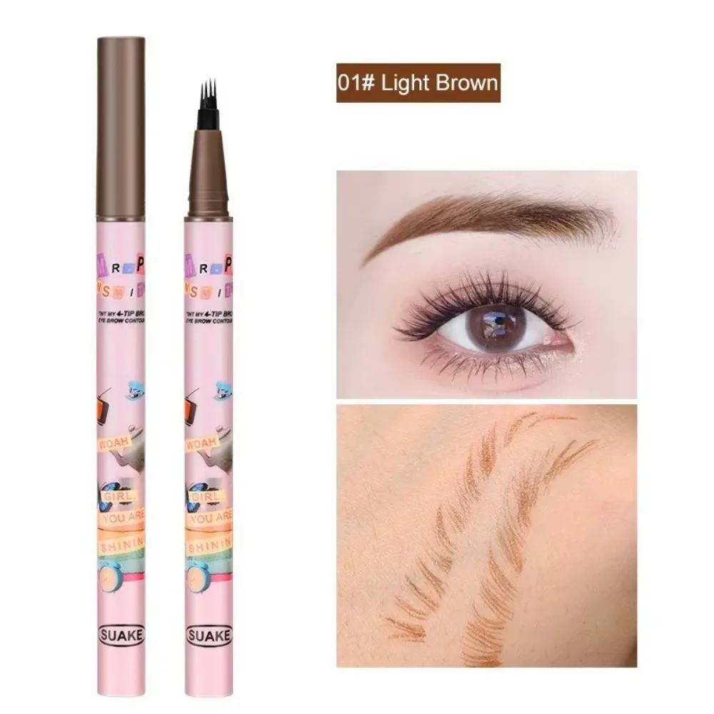 

Waterproof 4 Colors Eyebrow Pen Long Lasting 4 Fork Tip Liquid Eye Brow Pencil Cosmetic Natural Dark Brown Eyebrow Tattoo Pencil