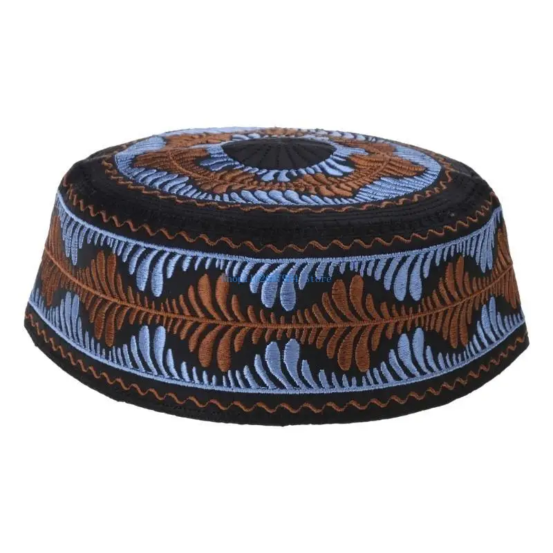 

N7YF Islamic Muslim Kids Hat Boys Pray Embroidery Round Saudi Arabian Prayer Beanie Accessories