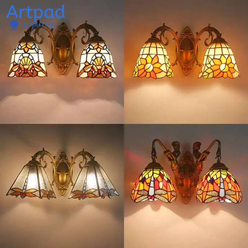 Artpad Nordic Romantic Colorful Glass Lampshade Indoor Wall Lamp Bedroom Bedside Asile Turkish Bracket Light With Mermaid Base