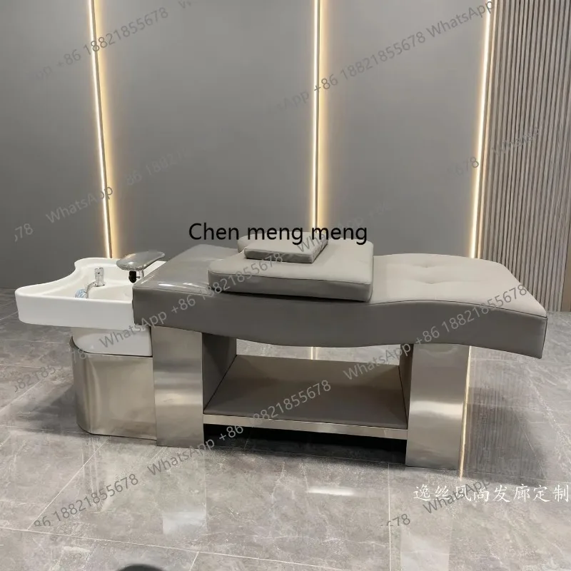 Discounts Hair salon special massage  comfortable soft bag shampoo bed stainless steel ceramic basin water circulation flushing