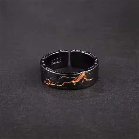 Personlity S925 Ring Male Silver Jewelry Opening Size Popular Gold Black Collision Lava Ring For Men Anniversaty Gift