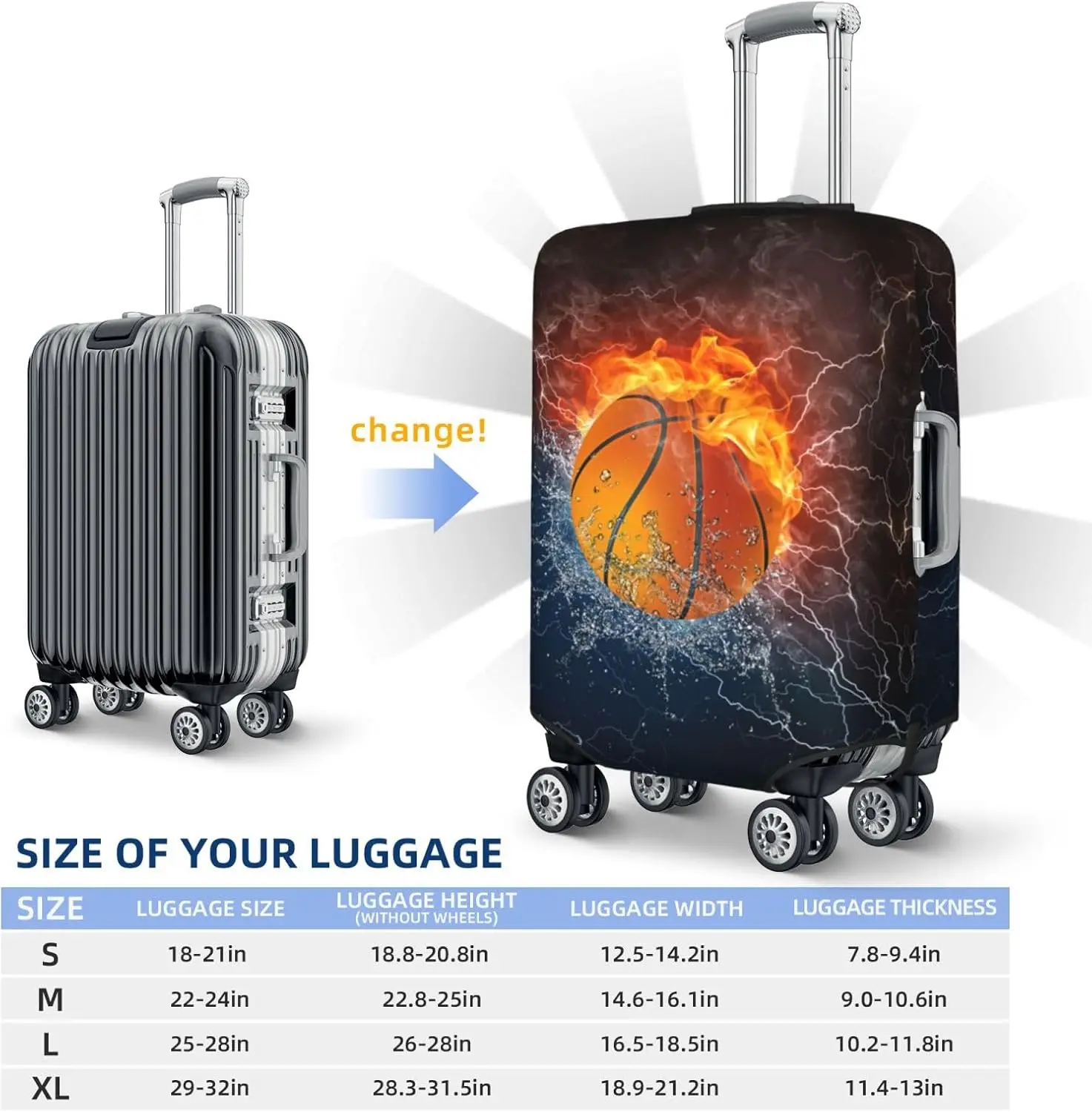 Basketball In Water And Fire Luggage Suitcase Covers Elastic Washable Basketball Lovers Luggage Protector Travel Suitcase
