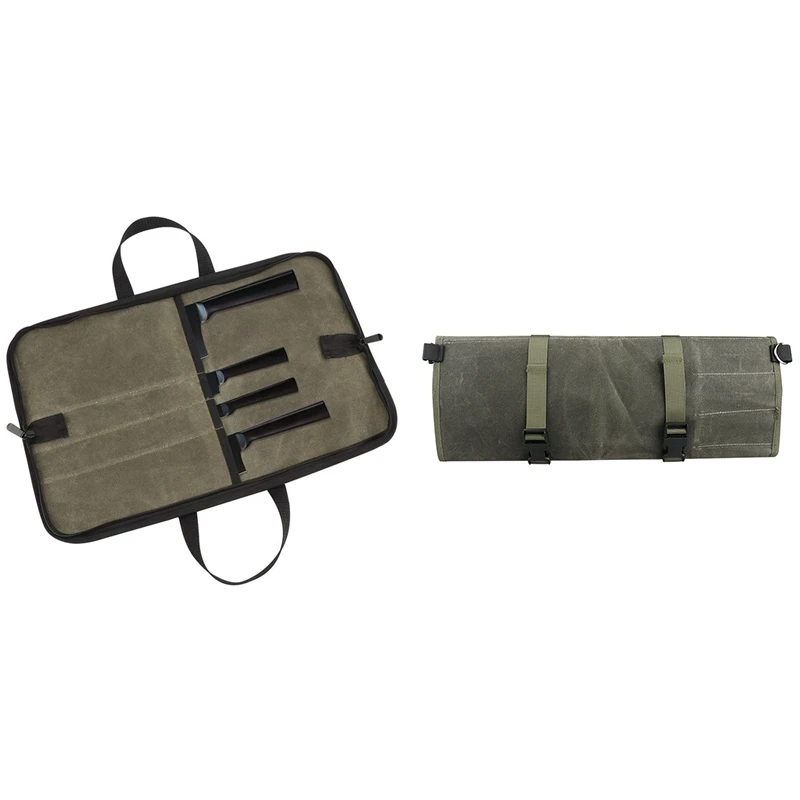 

ABGH-Knife Bag(4 Slots), Chef Knife Case Waxed Canvas Roll Storage Knife Carrying Pouch For Men