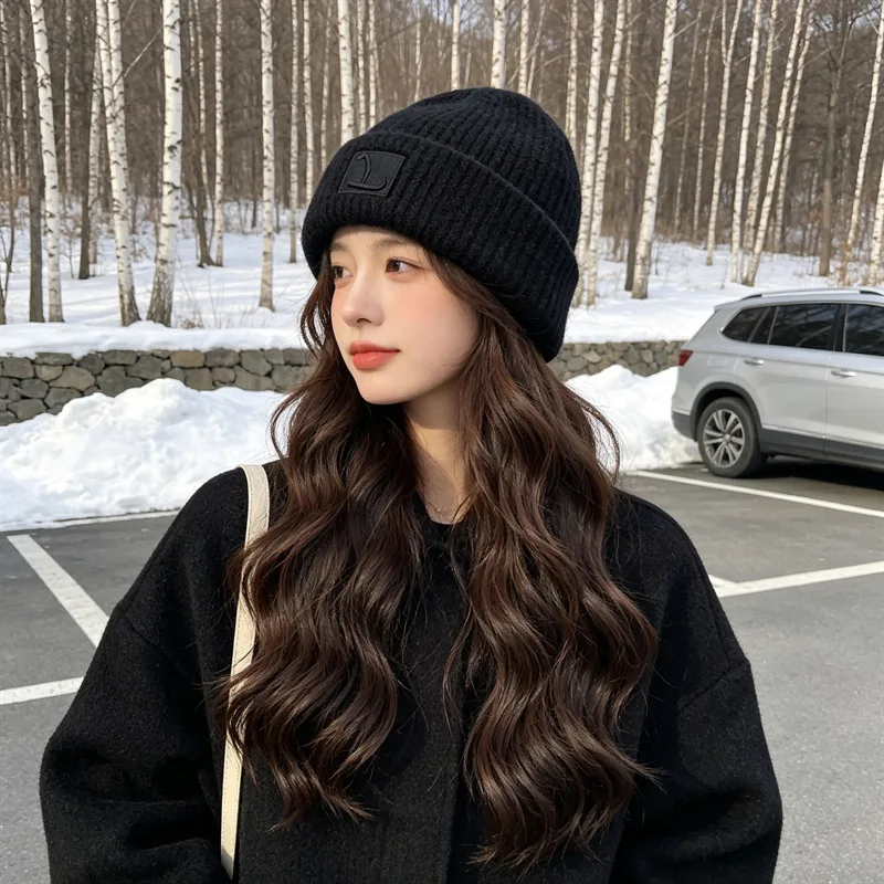 Oversized Chunky Knit Slouchy Beanie for Women Fall Winter Warm Earflap Skull Cap Solid Color Face Slimming Loose Knit Hat