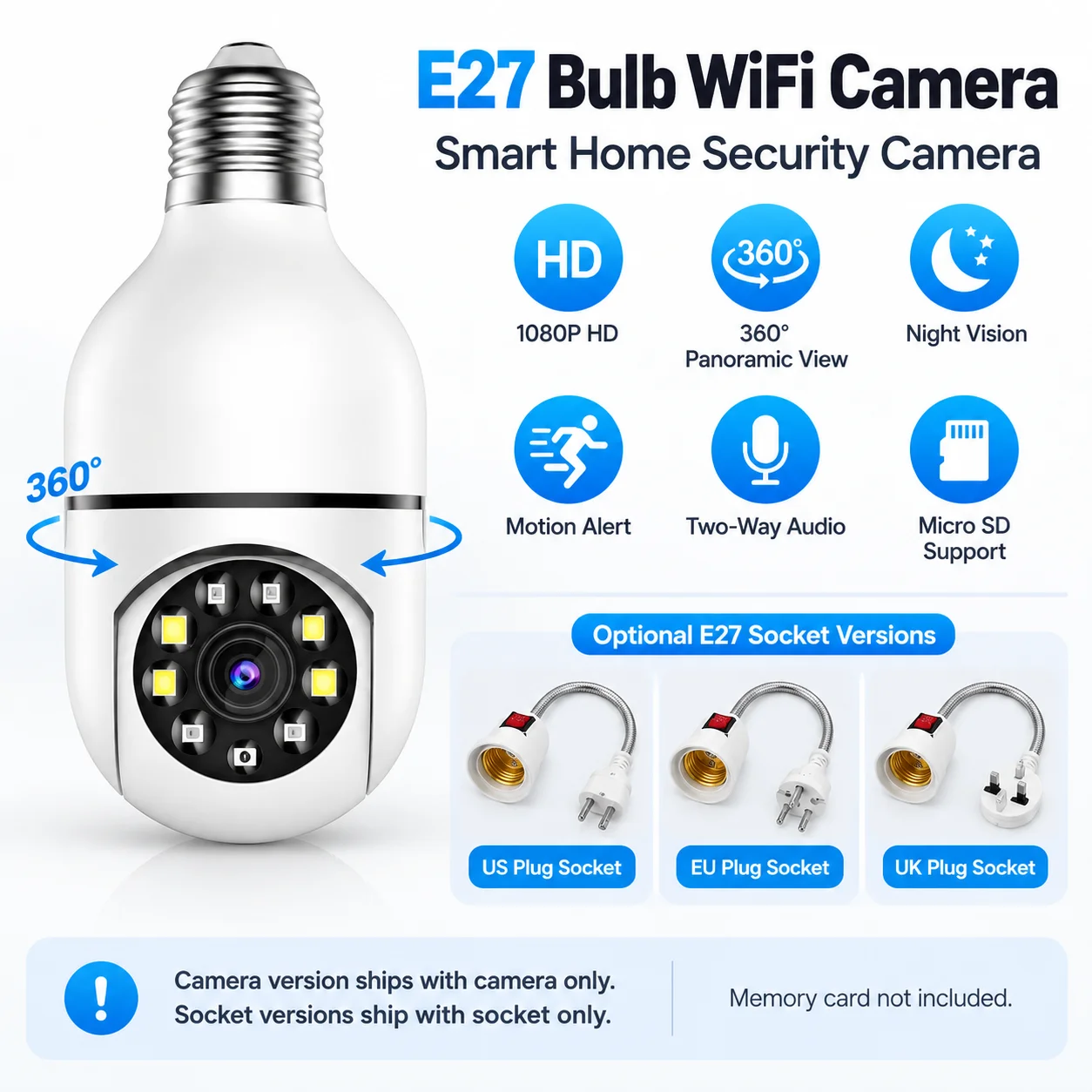 Home Security Cameras Uk - E27 WLAN-Glühbirnen-Sicherheitskamera 360 ° PTZ-Heimüberwachungs-IP-Kamera mit