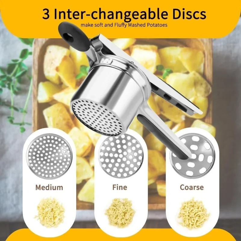Household Kitchen Stainless Steel Mashed Potato Press, Silicone Handle, Juice Juicer, Multi-purpose Complementary Food Mixer