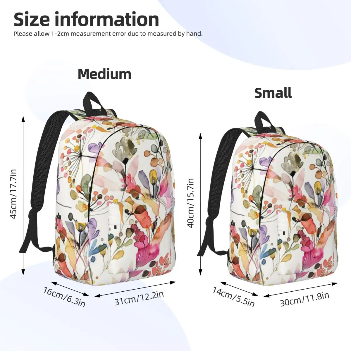 Wild Flowers And Plants Watercolor Backpack Daypack Large Capacity Kids BookBag School Bag Shoulder Bags for Boys Girls