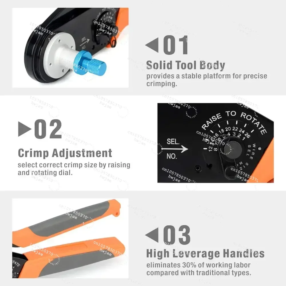 for HD-2612D Deutsch Solid Contacts Adjustable Pin Crimping Tool AWG 26-12 for Size 12 16 20 Applicable To DT DTP DTM Series