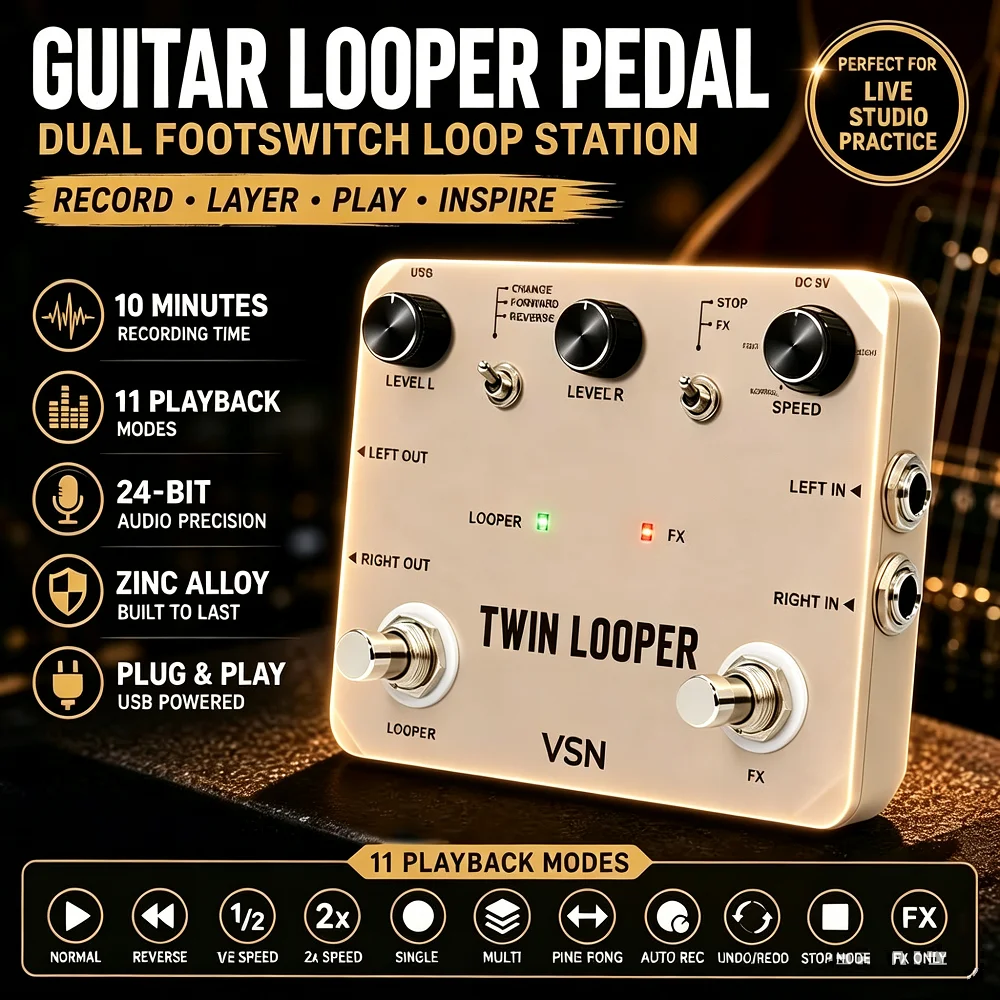 Looper Pedal Guitar - VSN Twin Looper-Pedal de efecto de