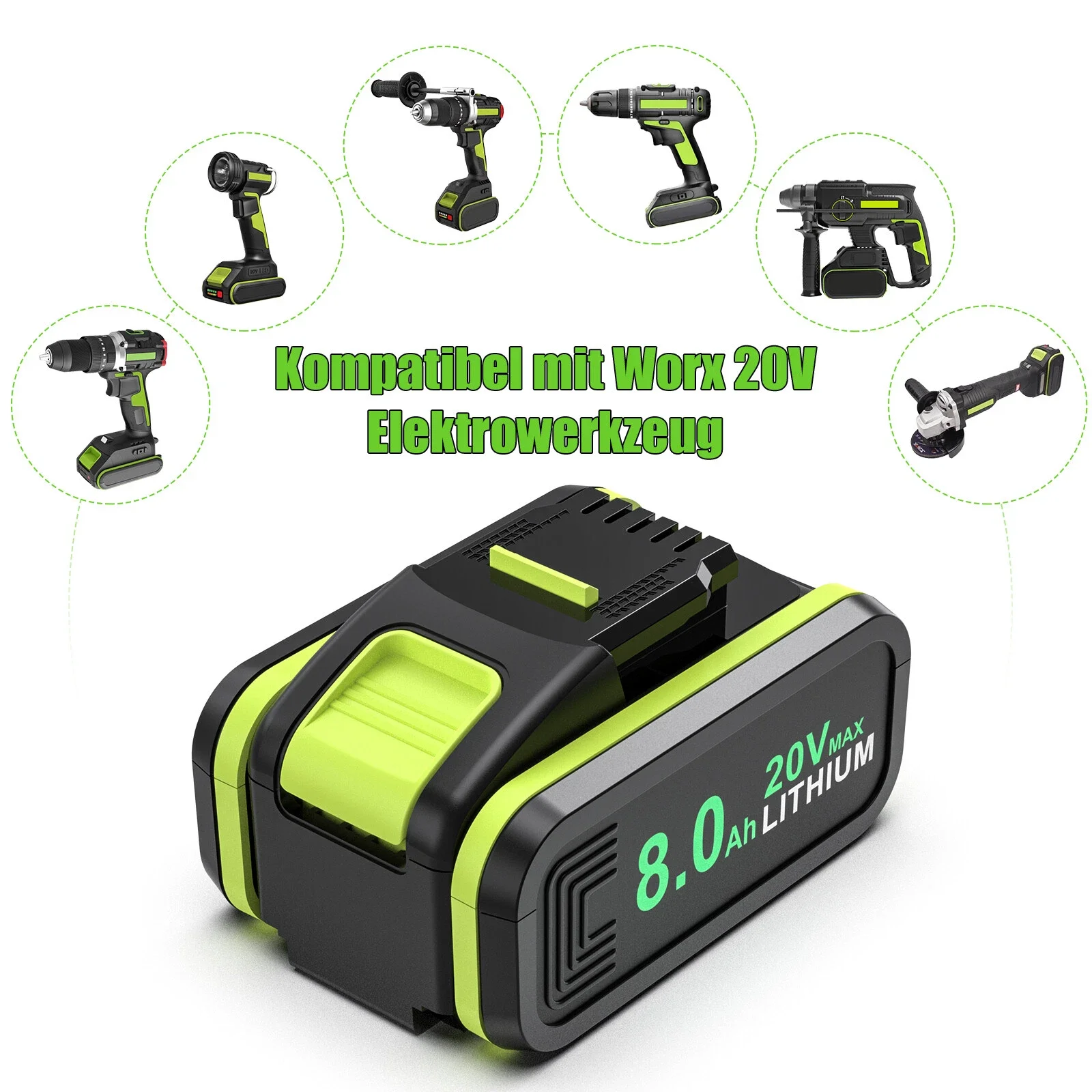 ل WORX WA3551 20 فولت بطارية 8.0Ah/6.0Ah ليثيوم قابلة للشحن WA3553 WA3553.1 WA3570 لجميع أدوات WORX الكهربائية والحديقة #5