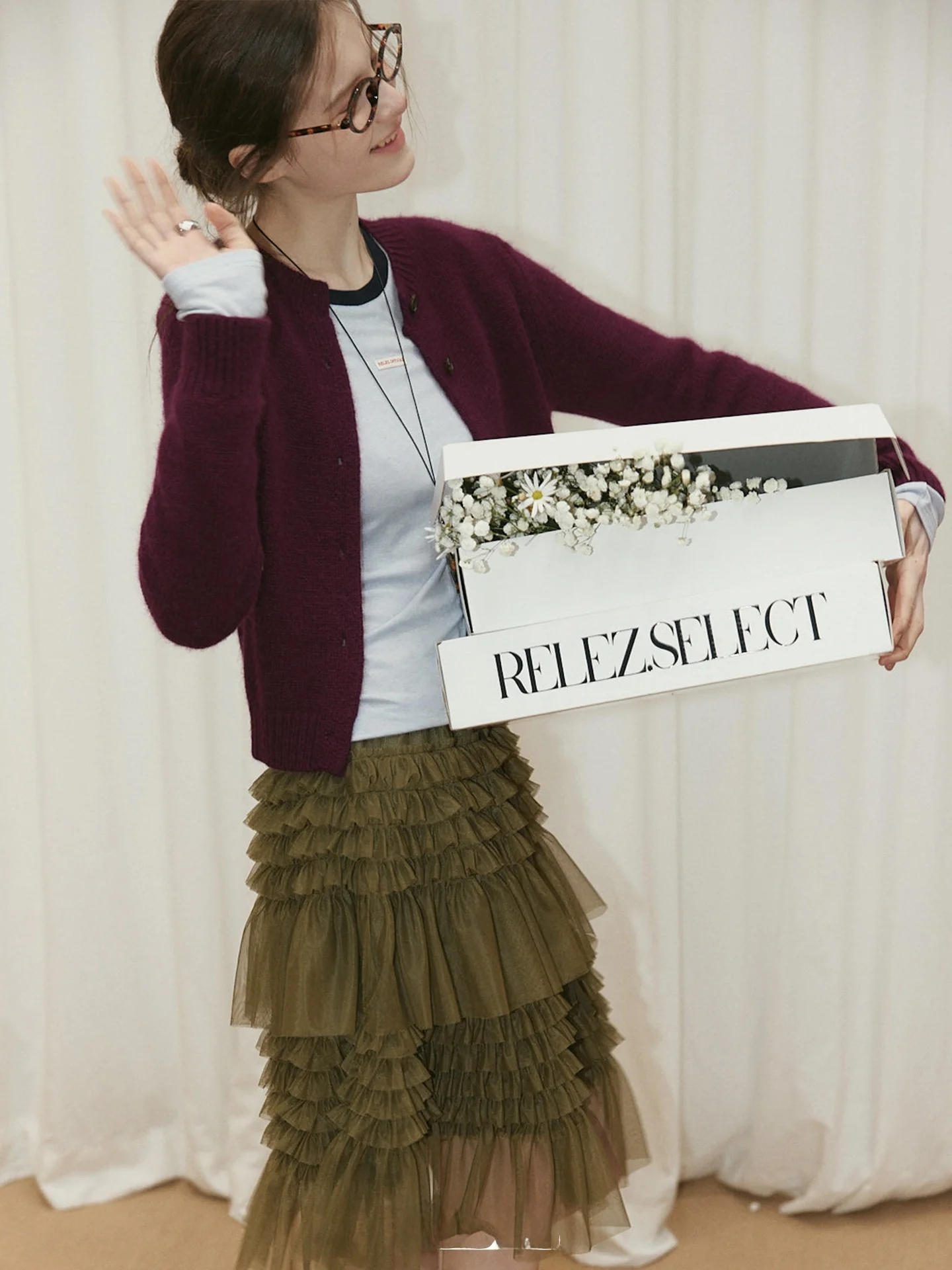 

Многослойная деревянная юбка-трапеция Relez с оборками, женская повседневная корейская юбка с высокой талией из полиэстера, юбка-тортик