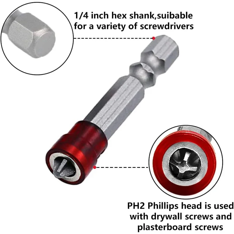 Magnetic Screwdriver Bit PH2 Cross-head 1/4 Inch Hex Shank Screwdriver Holder Ring for House Working Electric Screwdriver Tool