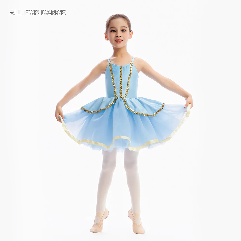 

C26038 Kids Ballet Tutu Skirts Sky Blue Velvet Top Bodice Ballet Tutu Girls Ballet Dancing Tutu Stage Performance Costumes