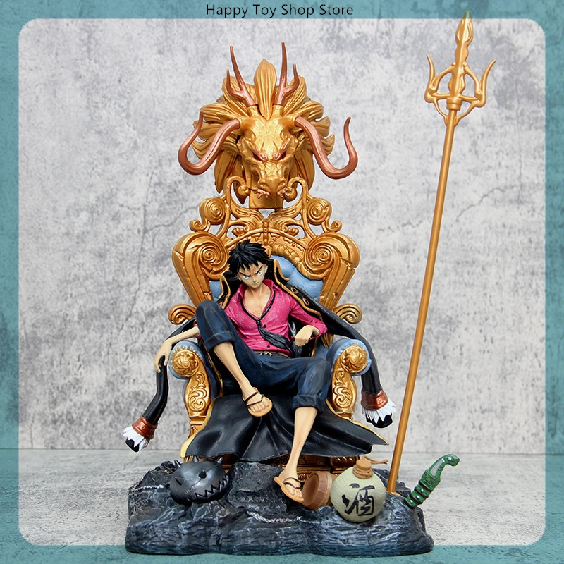 33cm One Piece Luffy Sit On The Throne Four Emperors Anime Figure Model Statue Collection Desktop Decoration Ornament Toys Gift