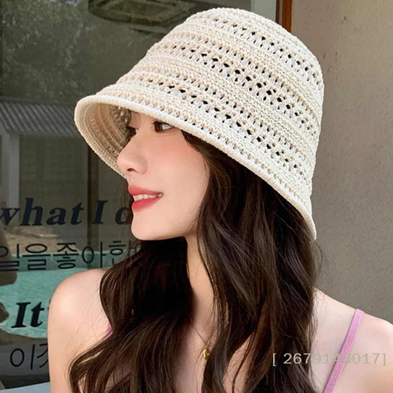 【YY26】Beach Korean Straw Hat Summer Women Visor Breathable Chic Bucket Hats Fisherman Cap Hand Weaving Girl Fishing Sun Caps