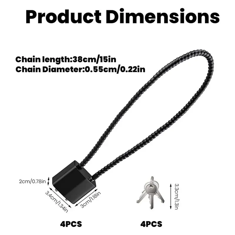 B69C Bike Cable Locks(4 Pcs), 15 Inch Heavy Duty Keyed Wire Lock With Keys, For Bicycle Cabinet, Fence, Gate Lock