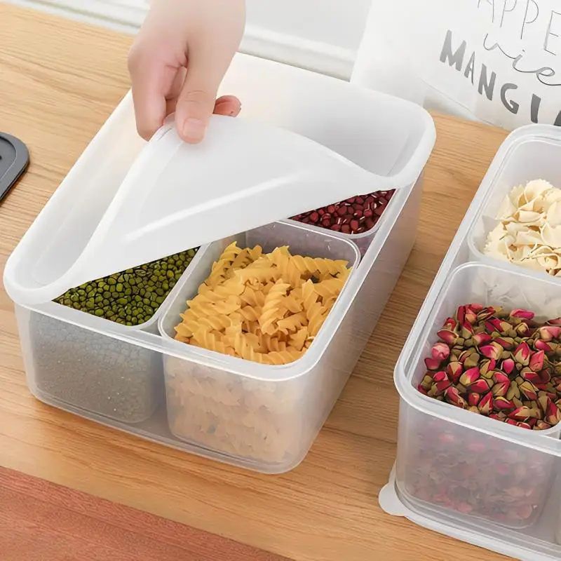 4 In 1 Refrigerator Storage Box M/L Size Meat: Food Fresh-Keep 4 Grids Transparent Crisper Kitchen