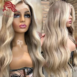 Ash Blonde Wig Human Hair hd Lace Transparent Body Wave Balayage Remy Human Hair Highlight