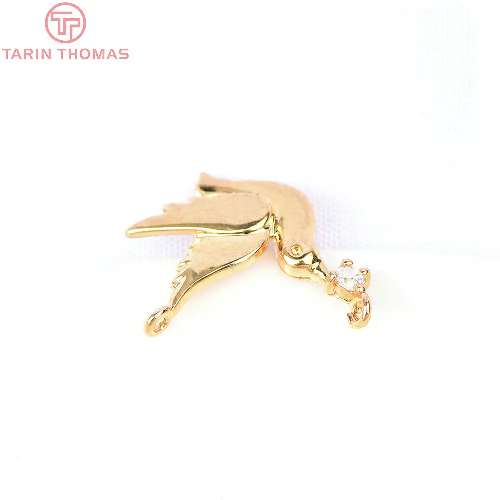 (1620)4PCS 15x12MM 24K Gold Color Plated Bird with Zircon Pendants Charms for DIY Jewelry Making Findings Accessories Wholesales
