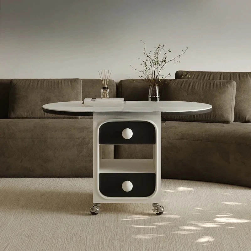 

Italian minimalist movable folding coffee table rock slab living room household small apartment designer sofa side trolley