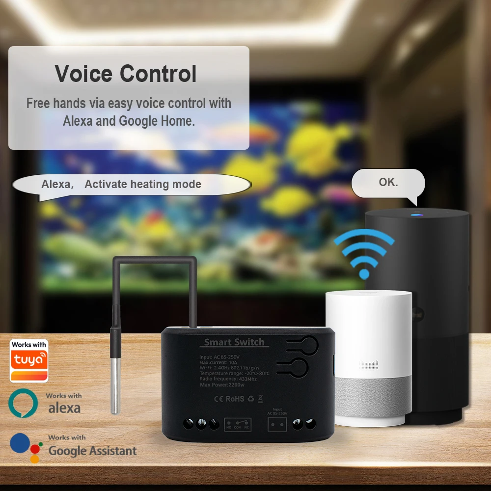 WiFi Temperature Controller Switch 1CH Relay Module AC/DC7-32V 85-250V Sensor Thermostat Remote Control Works With Tuya Alexa