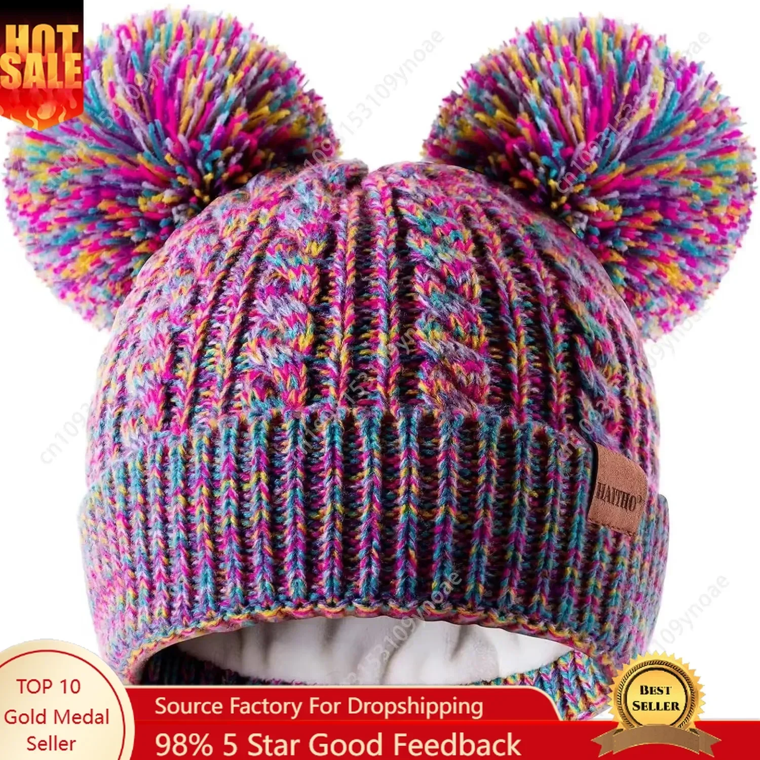 

Winter Toddler Beanie Hat Double Pom Warm Fleece Lined Accessories Knit Cap Man Women Knitted Hats Outdoor Activies Unisex Caps