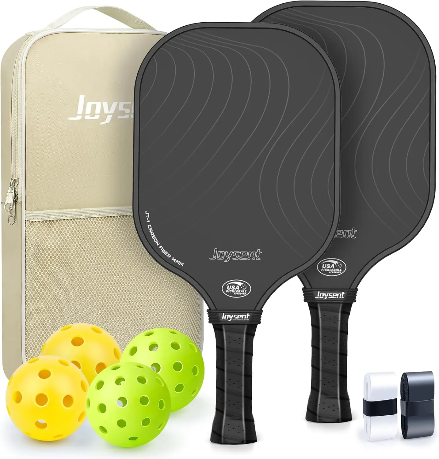 

USAPA Approved Carbon Fiber Pickleball Paddles Set of 2 with Balls for Adults, Indoor Outdoor Play