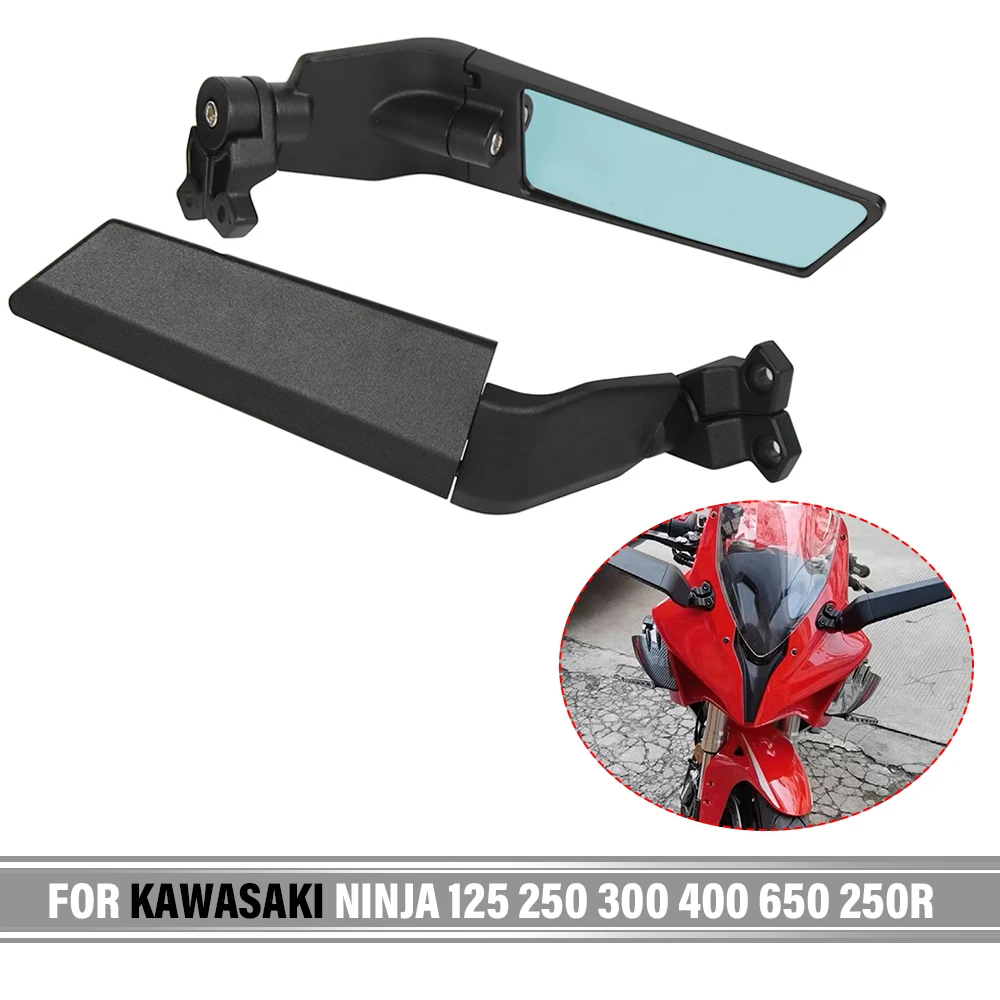 

For KAWASAKI NINJA 125 250 300 400 650 250R 250SL 2PCS Motorcycle Mirrors Modified Wind Wing Adjustable Rotating Rearview Mirror