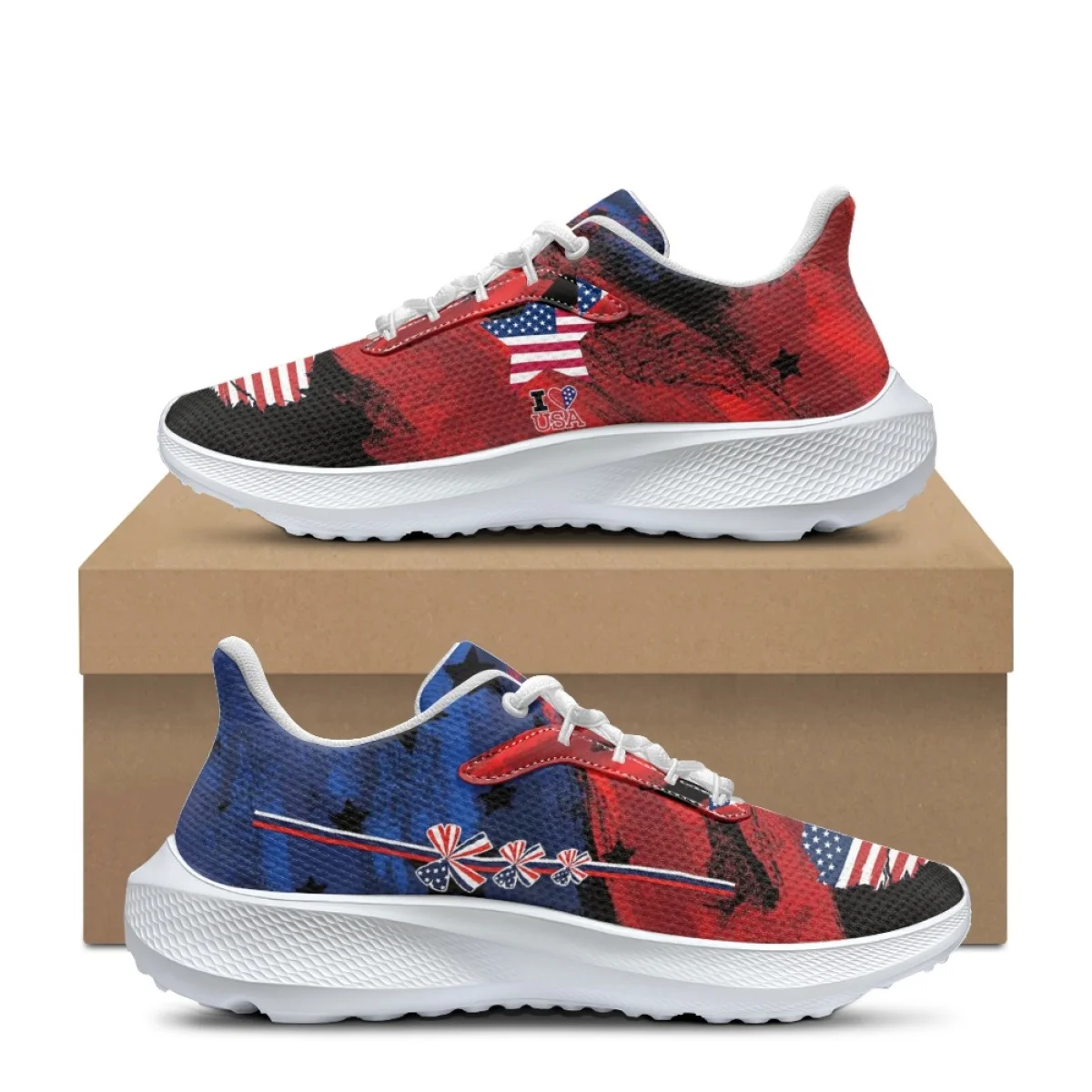 Women Flats Breathable Sneaker American USA Flag July 4th Independence Day Print Female Footwear Cozy Lace Up Zapatillas Mujer