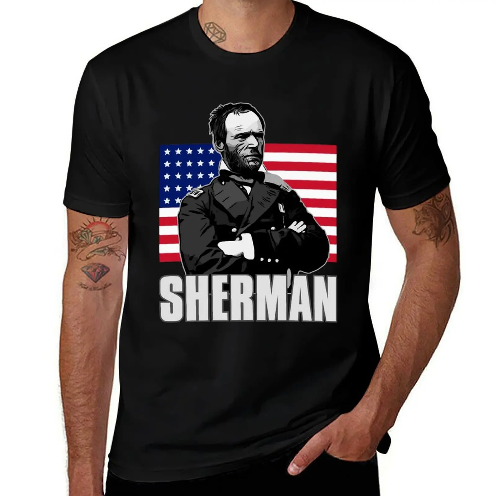 

William Tecumseh Sherman Shirt Union US Flag Graphic T-Shirt mens graphic t shirts T-Shirt