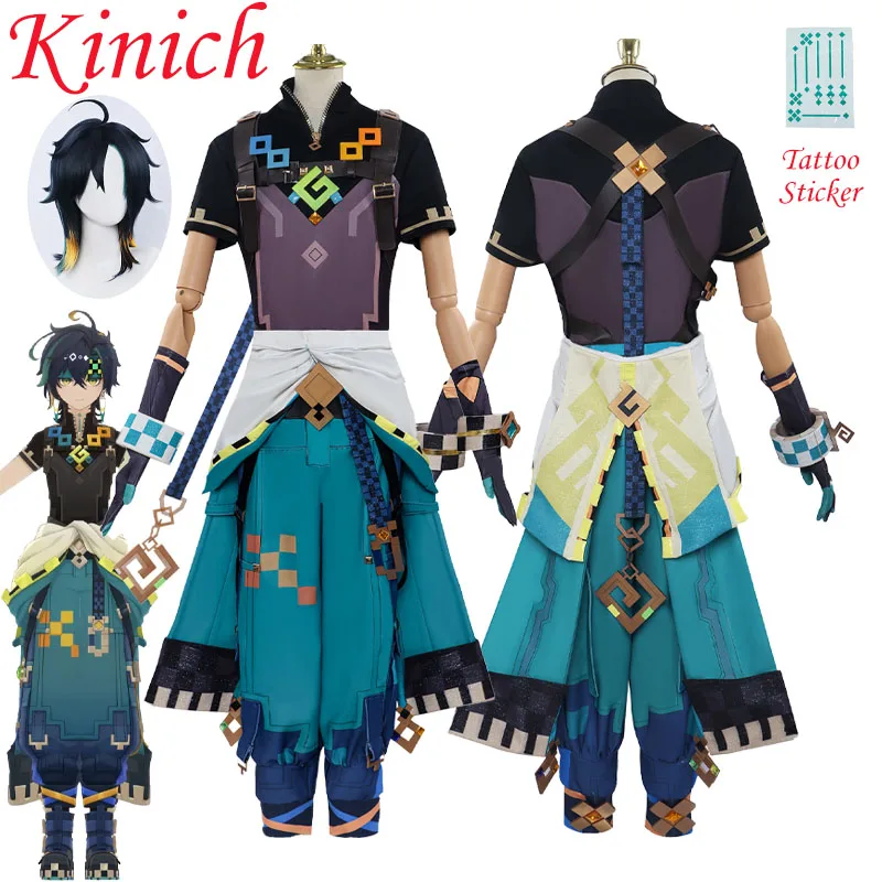 Kinich Costume Cosplay Genshin Impact Vestito Cosplay Parrucca Adesivo per tatuaggi Accessori Festa di carnevale Gioco di ruolo Uniforme Donne Ragazze