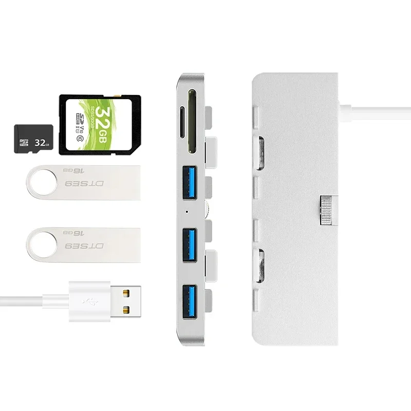 Imagem -06 - Liga de Alumínio Usb 3.0 Hub Port Adapter Splitter com Leitor de Cartão sd tf Slim Universal Computer Imac 21.5 e 27 Pro