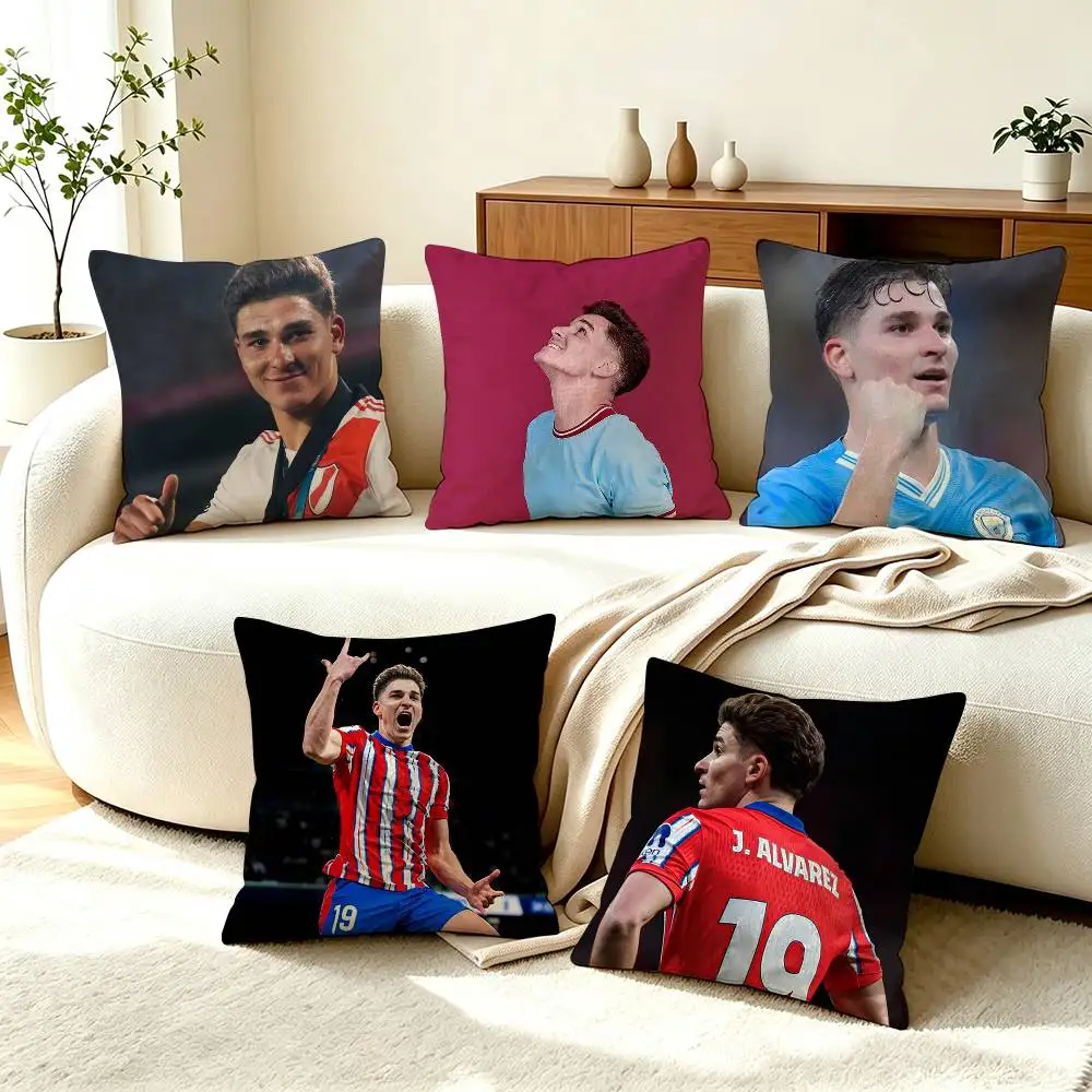 J-Julian Alvarez A-Argentina Football Star  Square Double-Sided printed Pillow Case Bedroom Bedside Pillow Sofa Cushion Cover