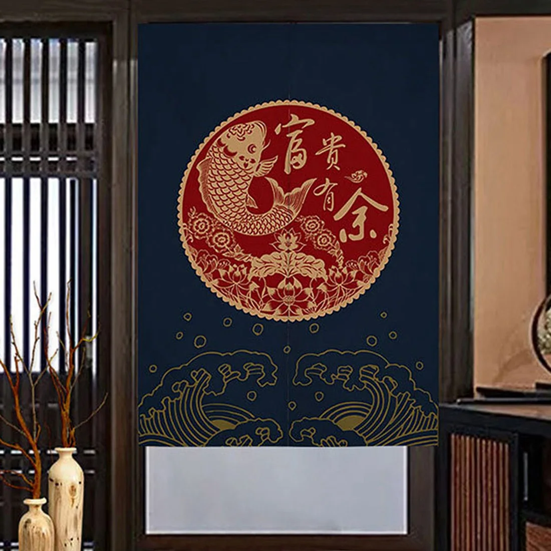 Chinese Koi Japanese Door Fish Curtains Noren Curtains for Kitchen Partition Curtains Living Room Entrance Divider Drapes Decor