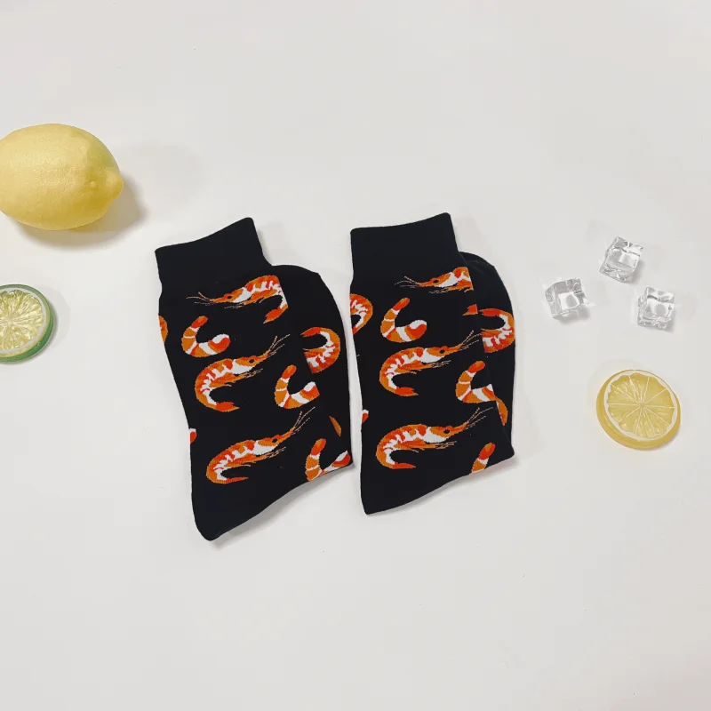 1 Pair Creative Shrimp Pattern,Casual Comfy Soft Mid-calf Men\'s Socks For Daily