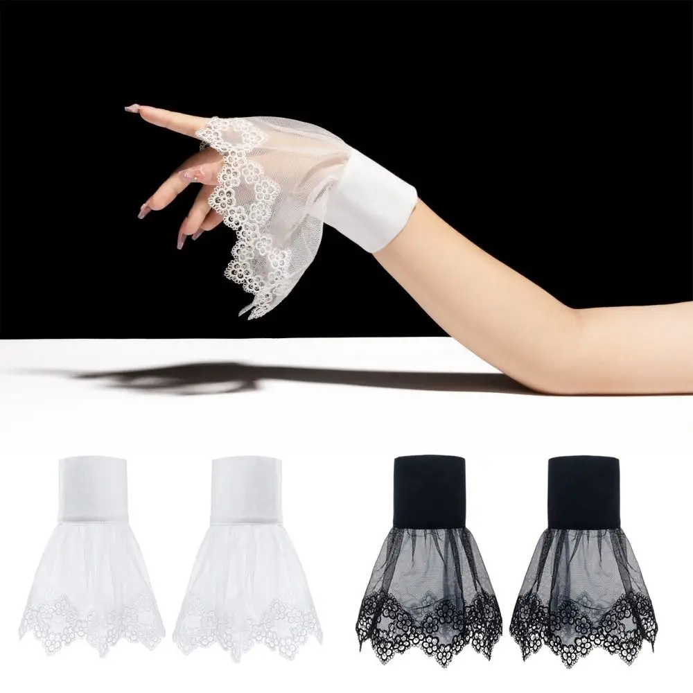 

1 пара элегантных универсальных кружевных рукавов-накладок с эластичными съемными манжетами, однотонные плиссированные расклешенные накладные рукава для женщин