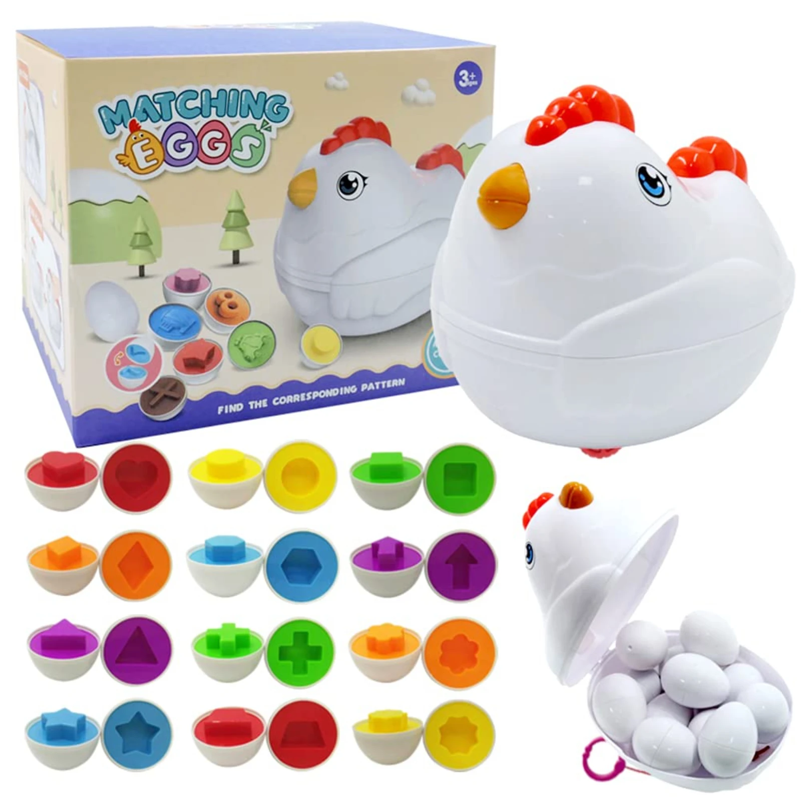 

Easter Eggs Set: 12-Piece Montessori Sensory Toy with Colorful Shapes - Fine Motor Skills Learning for Toddlers in Push Pull