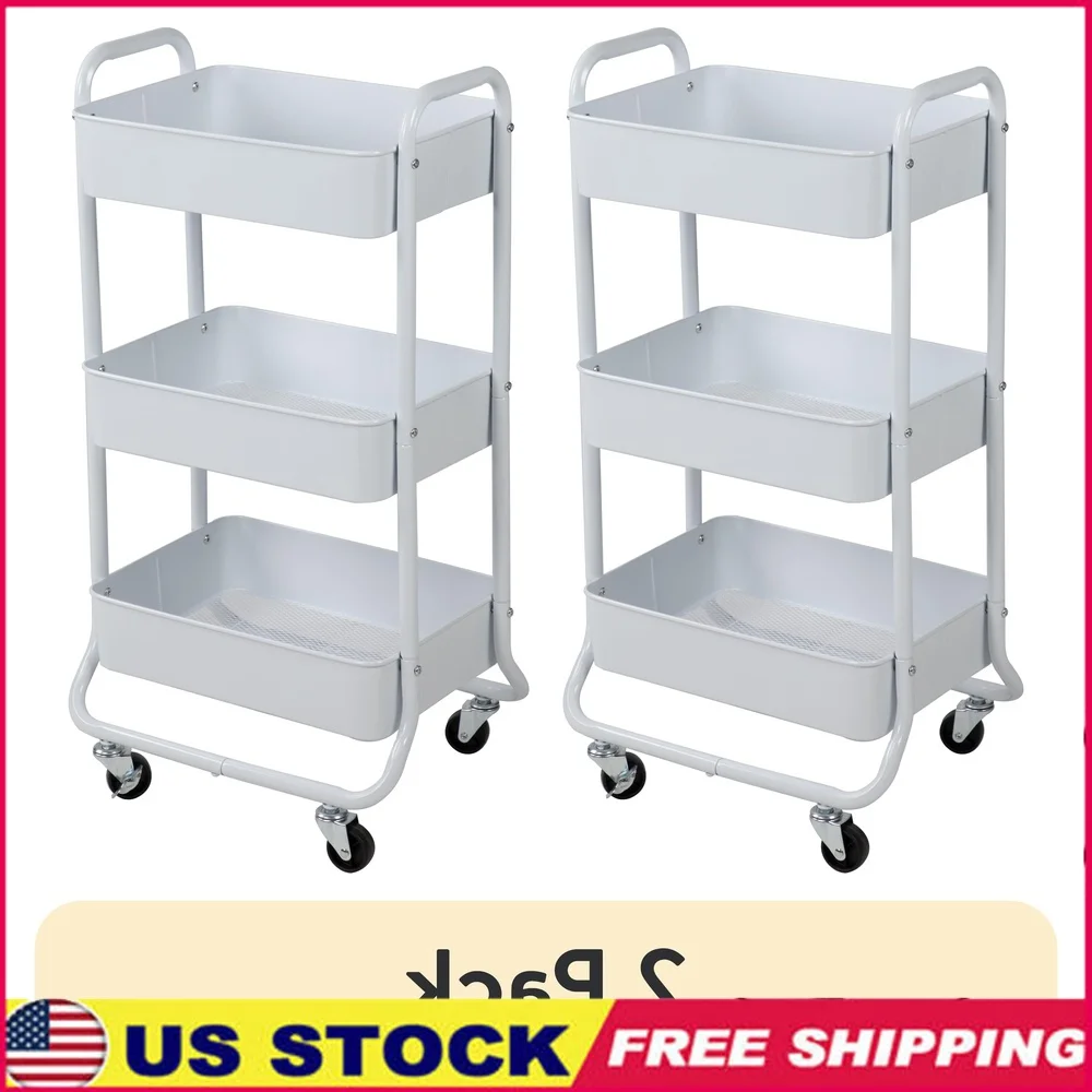 

3 Tier Metal Storage Cart Rolling Basket Organizer Laundry Bathroom Kitchen Office Easy Assembly Versatile Utility Solution