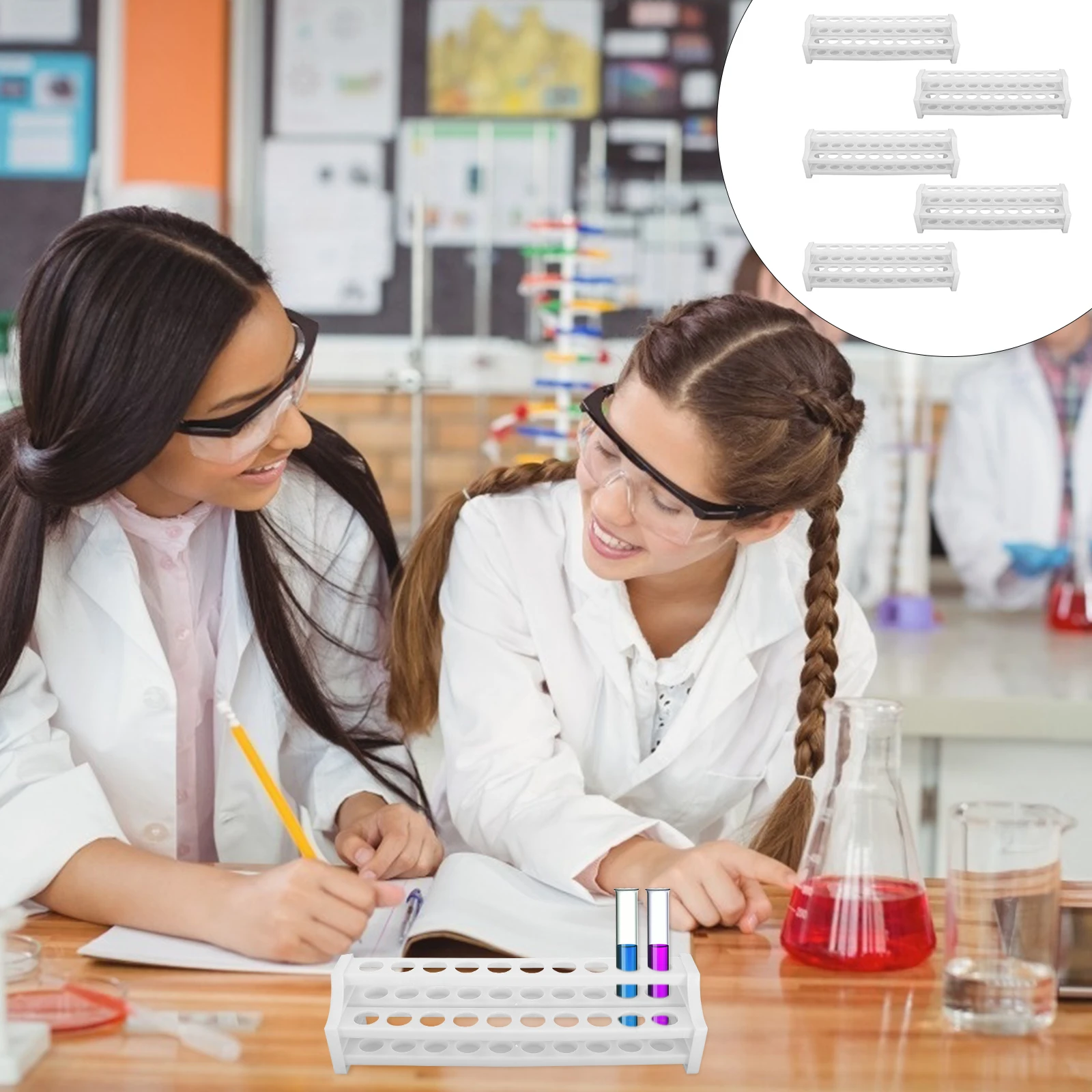 

5pcs Test Tube Rack 20-Hole Plastic Dropper Holder Lightweight Detachable Portable for 15mm Lab Use Stand Organizer