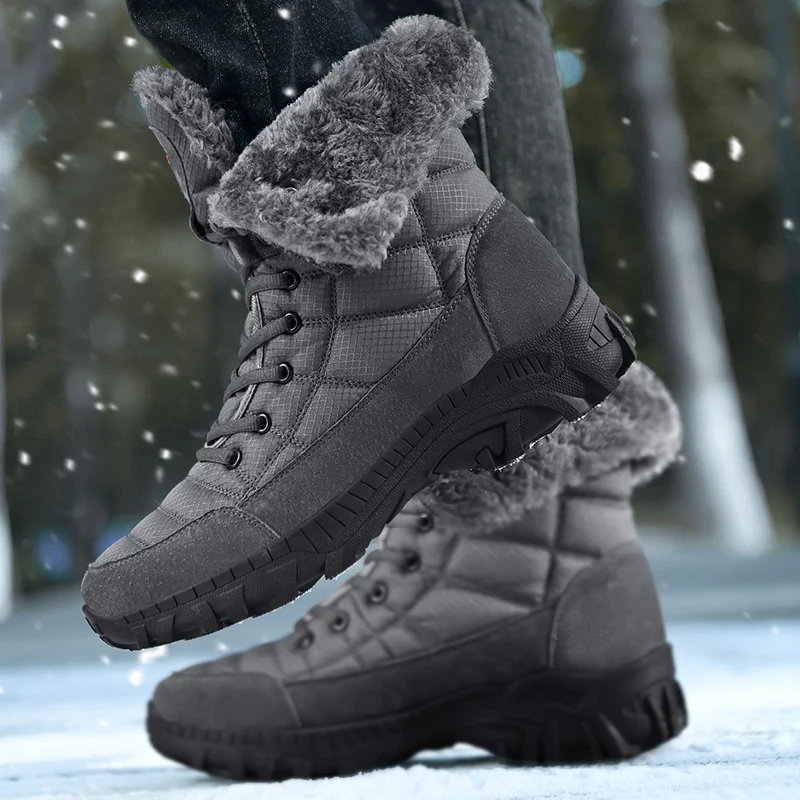 Men Winter Snow Boots Super Warm Men Hiking Boots High Quality Waterproof Leather High Top Big Size Men\'s Boots Outdoor Sneakers