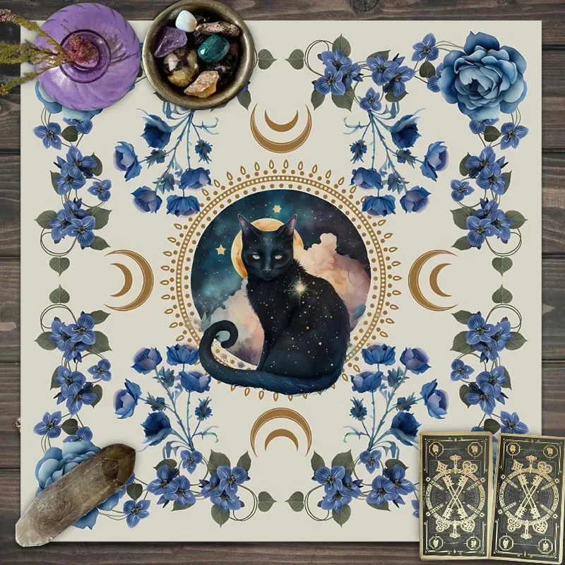 VIKAMA Moon Magick & Zodiac Tarot Altar Cloth Astrology Owl Divination Tablecloth Witchcraft Spiritual Home Decor