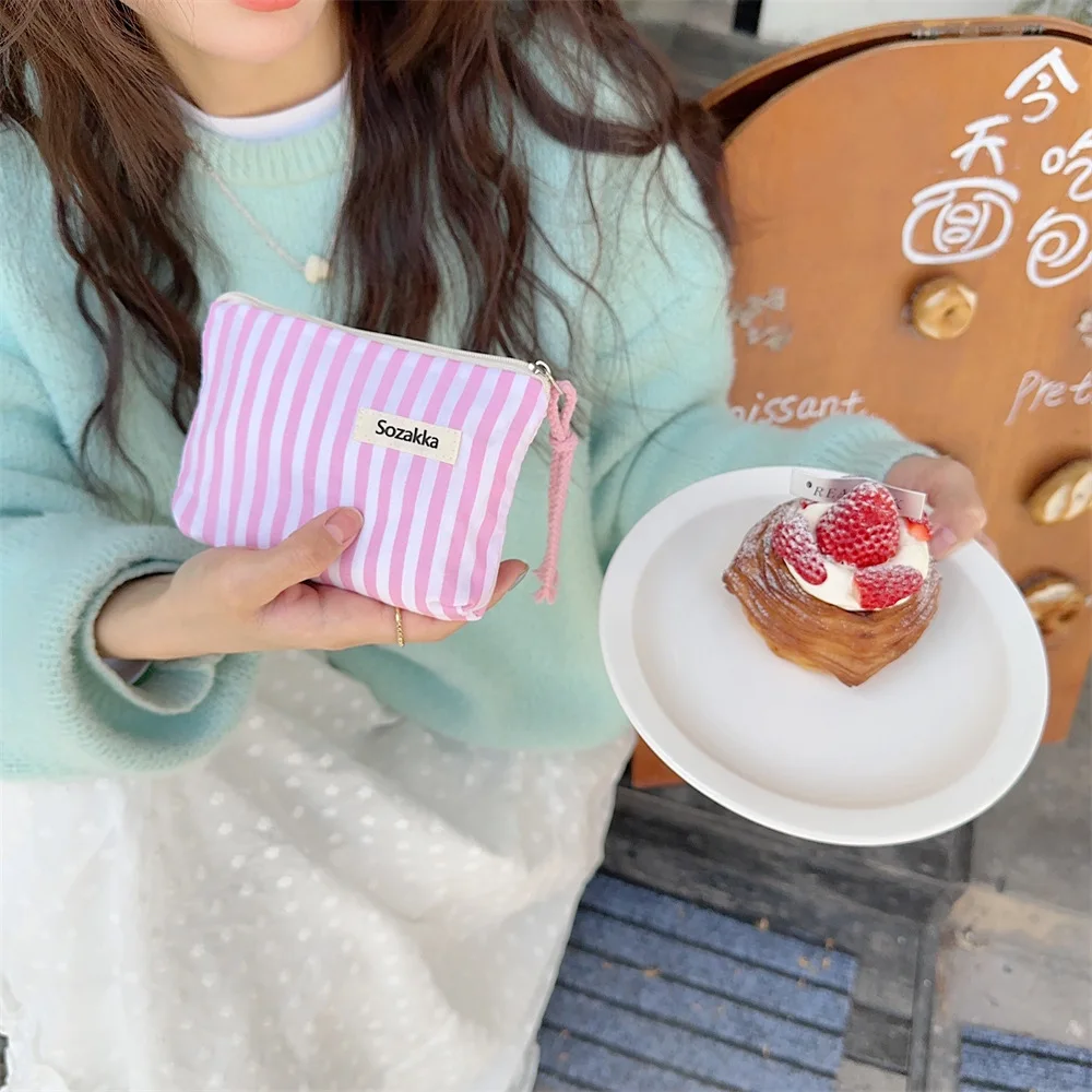 Vers gestreepte opbergtas voor lippenstiftkussen, portemonnee, make-uptas voor lippenstift, draagbare diverse opbergtas ﻿