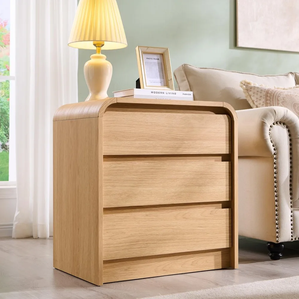 

25" Tall Modern Nightstand with Charging Station, 23.6'' Wide Wood Bedside Table w/3 Storage Drawers, End Table for Bedroom