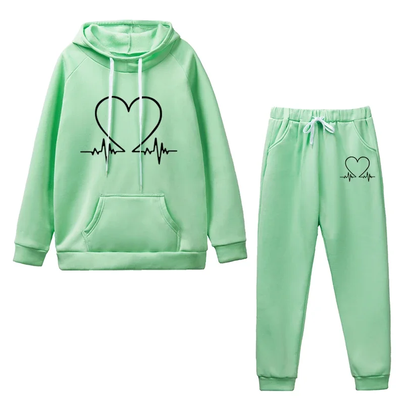 Hot Sales Women's Outfits Print Casual Hooded Sweatshirts 2 Pcs Suits Outdoors Fashion Clothing Autumn Winter Woman Pants Sets