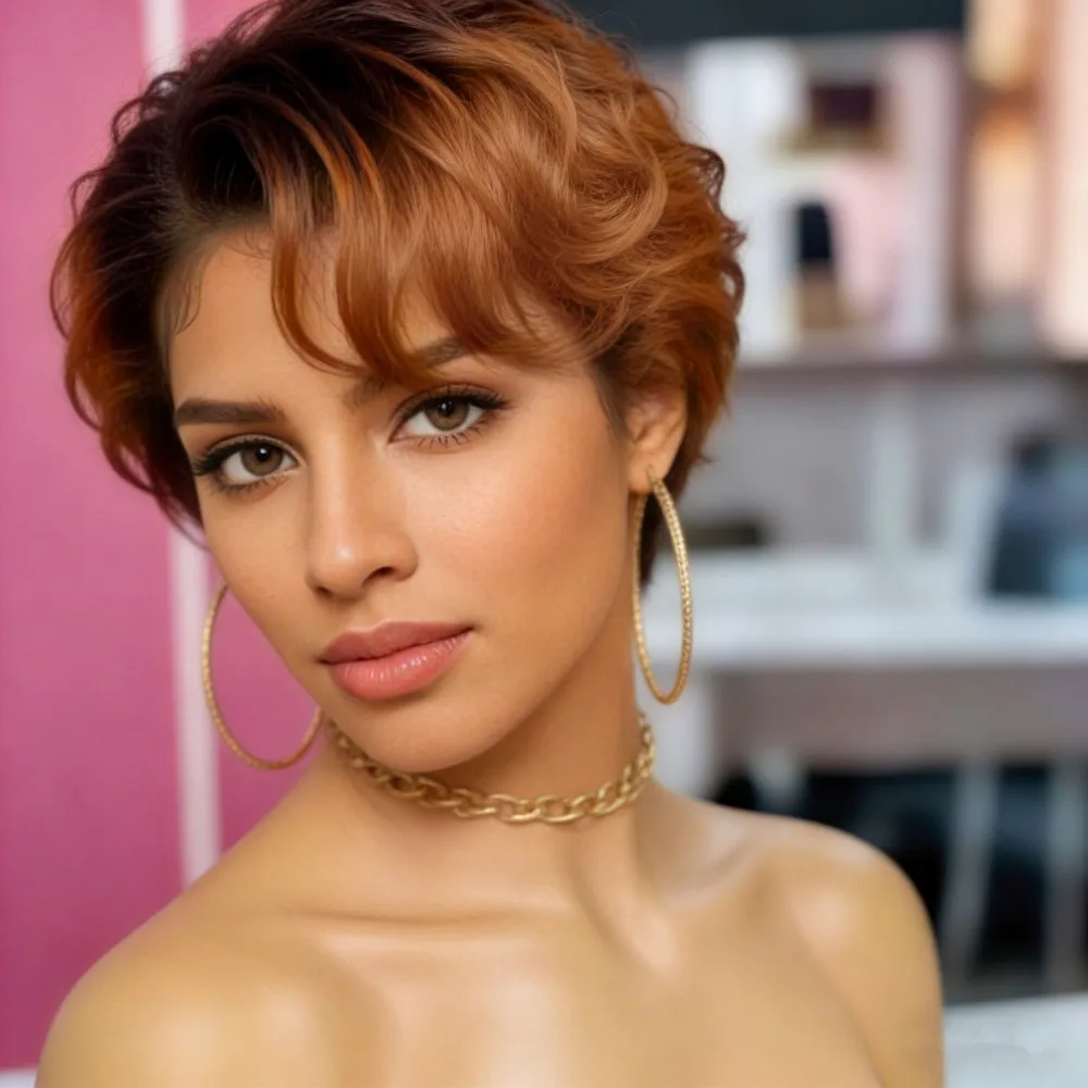 

pixie wig 1b30 150% density 6inch natural black 13x1 T part lace human hair wigs for women short curly pixie cut wig party use