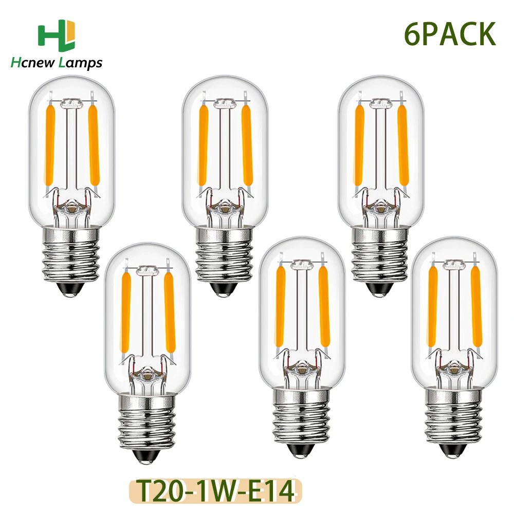 

6pcs T20 Dimmable Tubular LED Filament Bulb E14 E12 110V 220V 2200K 2700K For Home Indoor Decor LED Lighting Lamp Ampoule Lights