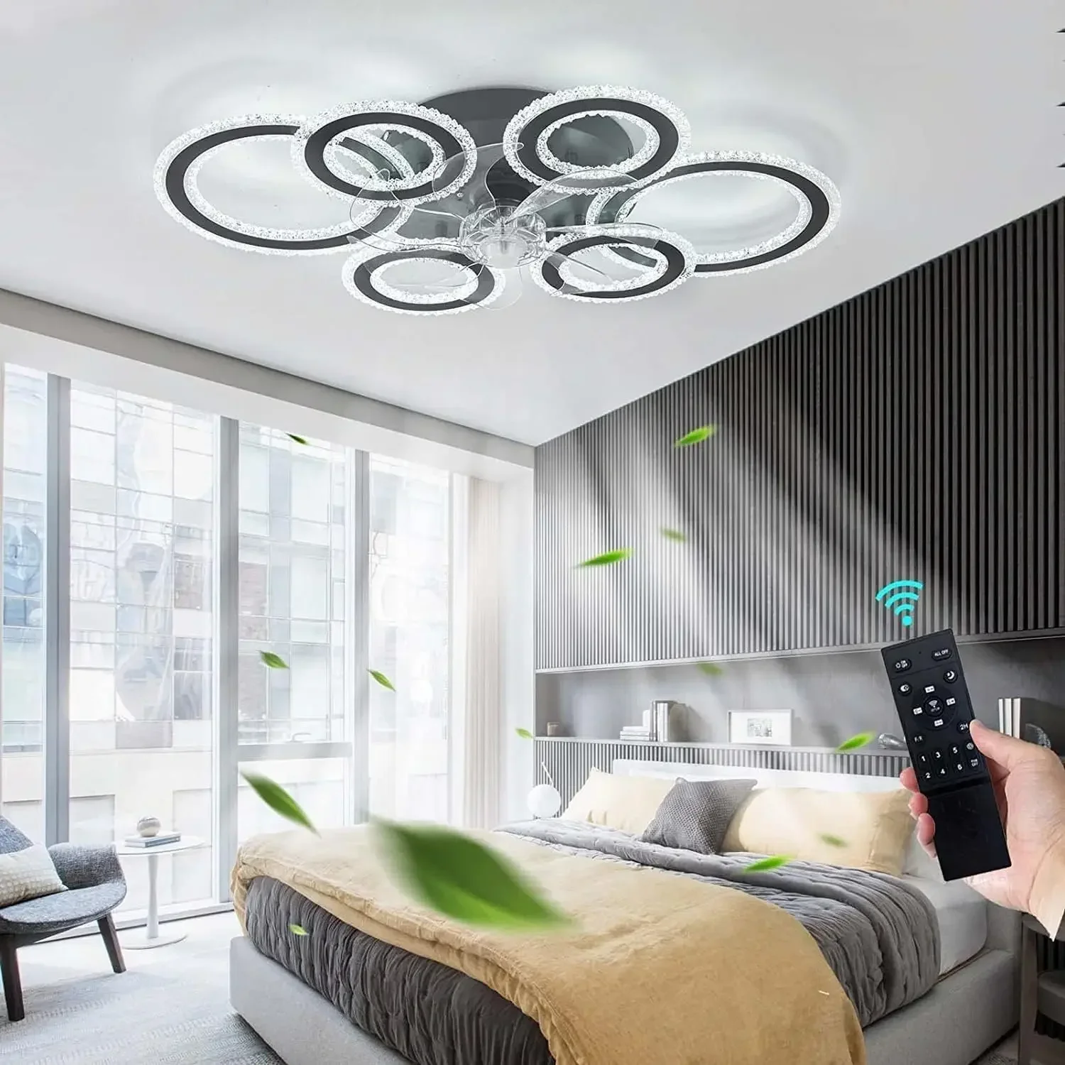 

Modern Smart Ceiling Light with Fan DC Motor 6 Gear Reversible Living Room Bedroom Ceiling Fan with Lighting LED Dimmable Quiet